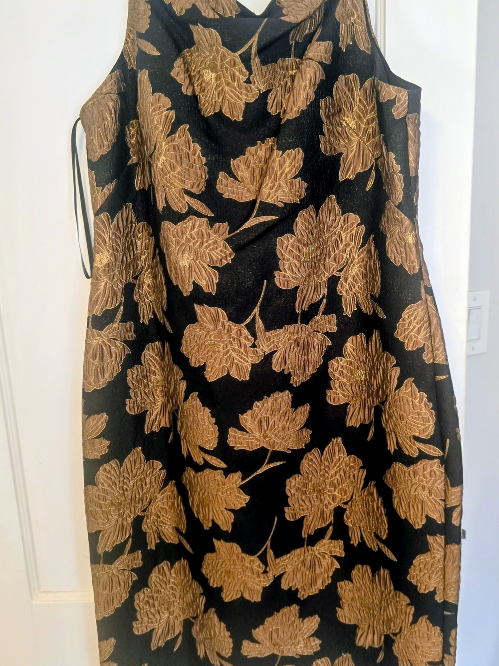 Donna Karan Black Midi Dress with Gold Floral Brocade